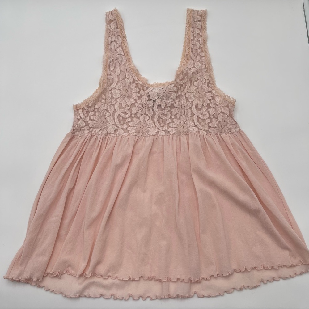 Vtg California Dynasty Pink Babydoll Cami Tank Top Womens Med Lace Floral 90s - Picture 6 of 12